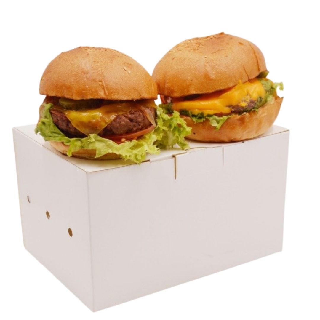 Caja ecofriendly para dos hamburguesas y papas